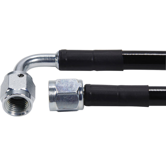 All Star Performance - Brake Hose - 32 in Long - 3 AN Hose -3 AN Straight to 3 AN 90 Degree Female - Coated Braided Stainless / PTFE - Black