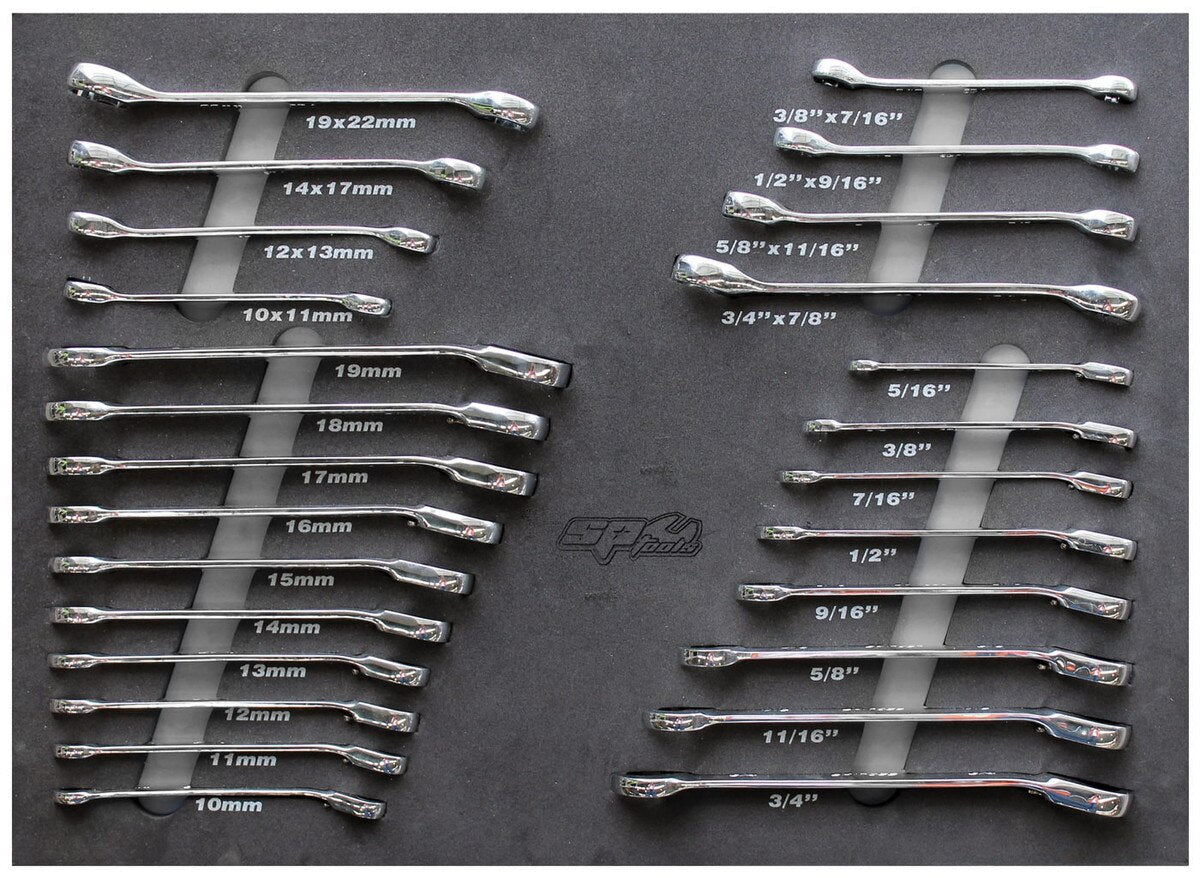 SP Tools USA - 26PC METRIC/SAE GEARDRIVE & FLARE NUT WRENCH SET w/ EVA FOAM - CARBON FIBER TOP