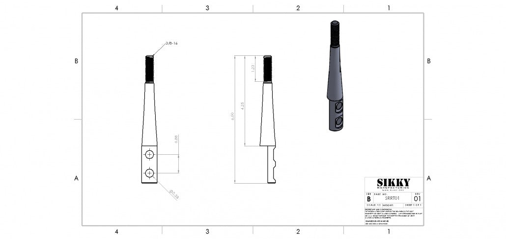 Fabricação Sikky - Haste de Mudança Superior Reta de 8" (SM-SRRT04)
