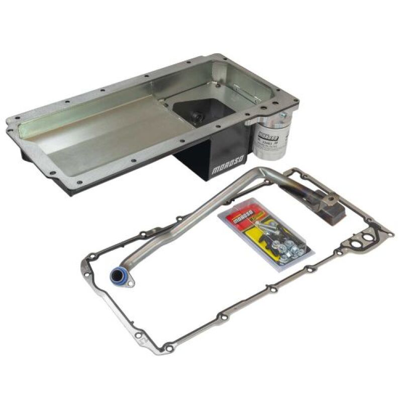 Moroso GM LS Swap High-Clearance Steel Black PC Oil Pan Kit (Incl Pickup/Hardware/Gasket)