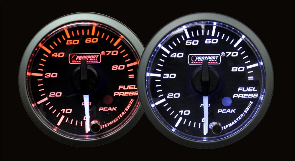 Prosport Gauges - 2-1/16" Premium White Pointer Clear Lens Amber/White Fuel Pressure Gauge