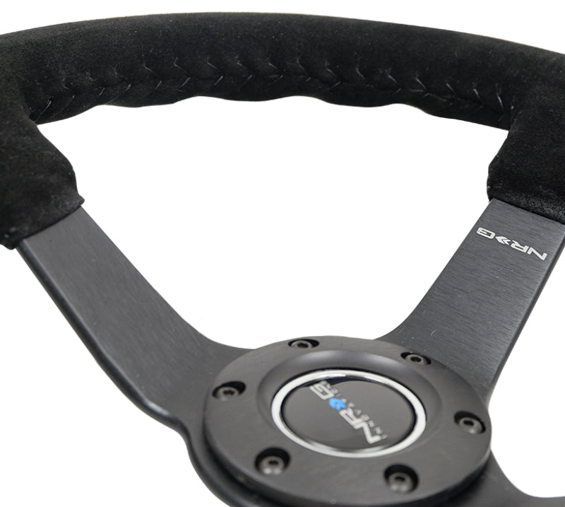 NRG - Reinforced Steering Wheel (350mm / 3in. Deep) Blk Suede/Blk Bball Stitch w/5mm Matte Black Spoke