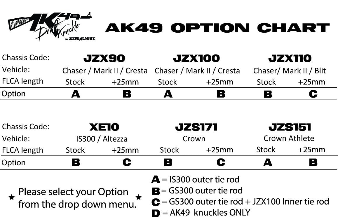 SERIALNINE - IS300 / CHASER / MARK II / VEROSSA SXE10 / JZX90 / JZX100 / JZX110 AK49 DRIFT KNUCKLES