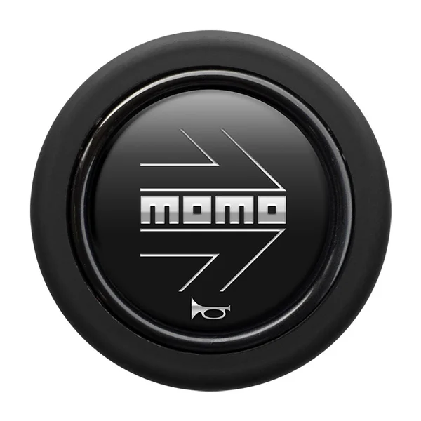 Momo Horn Button (Rounded) Matte Black Yellow Logo
