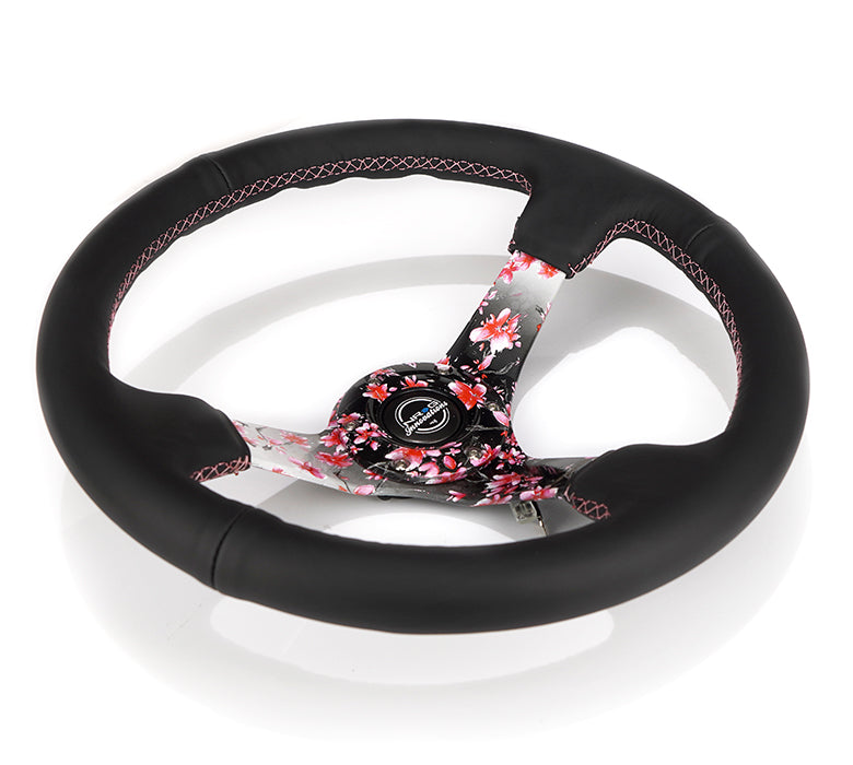 NRG - 350MM DEEP DISH STEERING WHEEL LEATHER SOLID SPOKE (RST-036SAK-R)