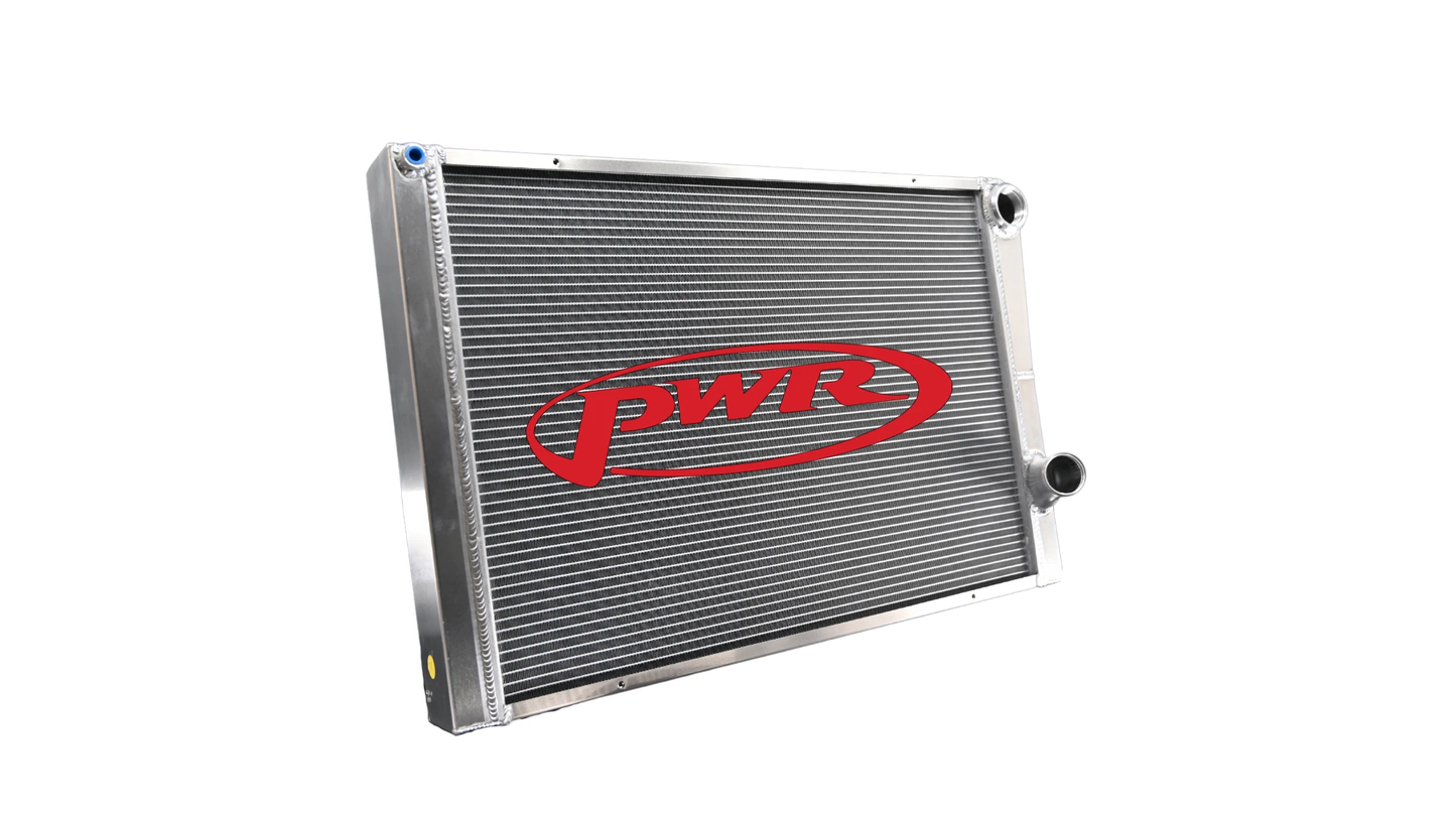 PWR - 55mm Universal Performance Radiator (PWR Closed 28” x 19”) -20 AN Port Inlet, 1-3/4″ High Outlet