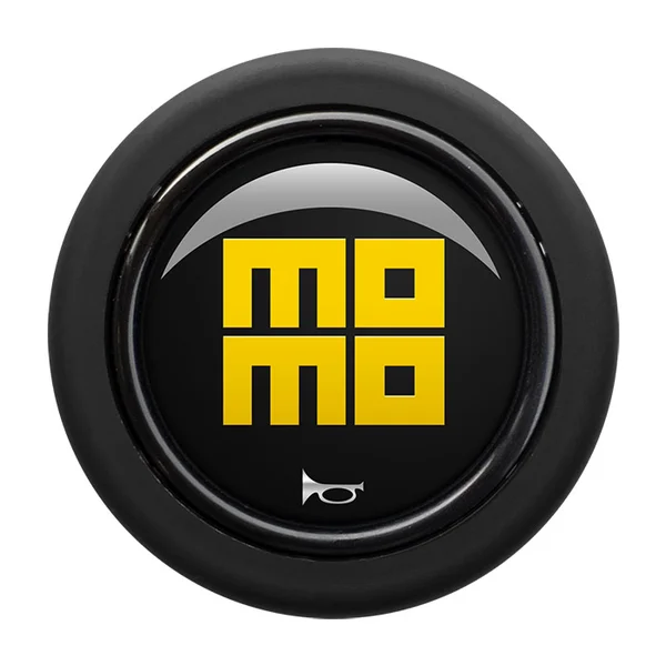 Momo Steering Wheel Horn Button (Rounded) - Gloss Black Yellow Heritage Logo