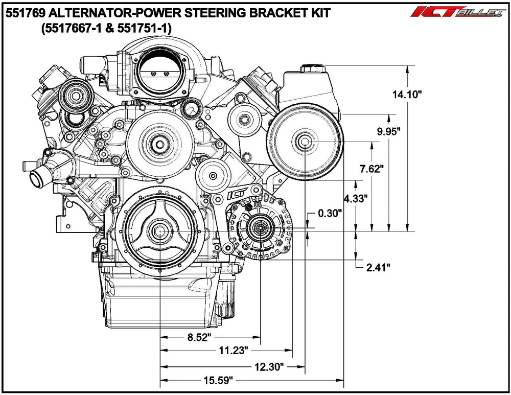 ICT Billet - Low Mount Alternator, Power Steering Pump Brackets Compatible with LS Corvette LSX LS1 LS3 LS2