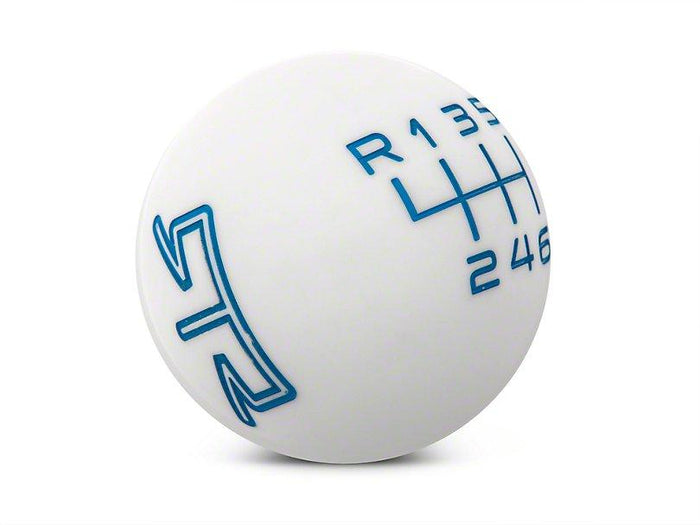 RTR - WHITE SHIFT KNOB - BLUE ENGRAVING (15-23 MUSTANG - GT, ECOBOOST, V6)