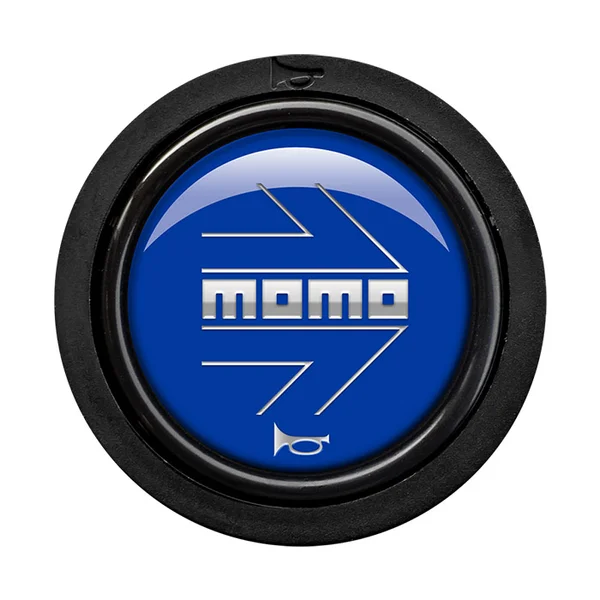Momo Steering Wheel Horn Button Flat Lip - Gloss Blue/Chrome Logo