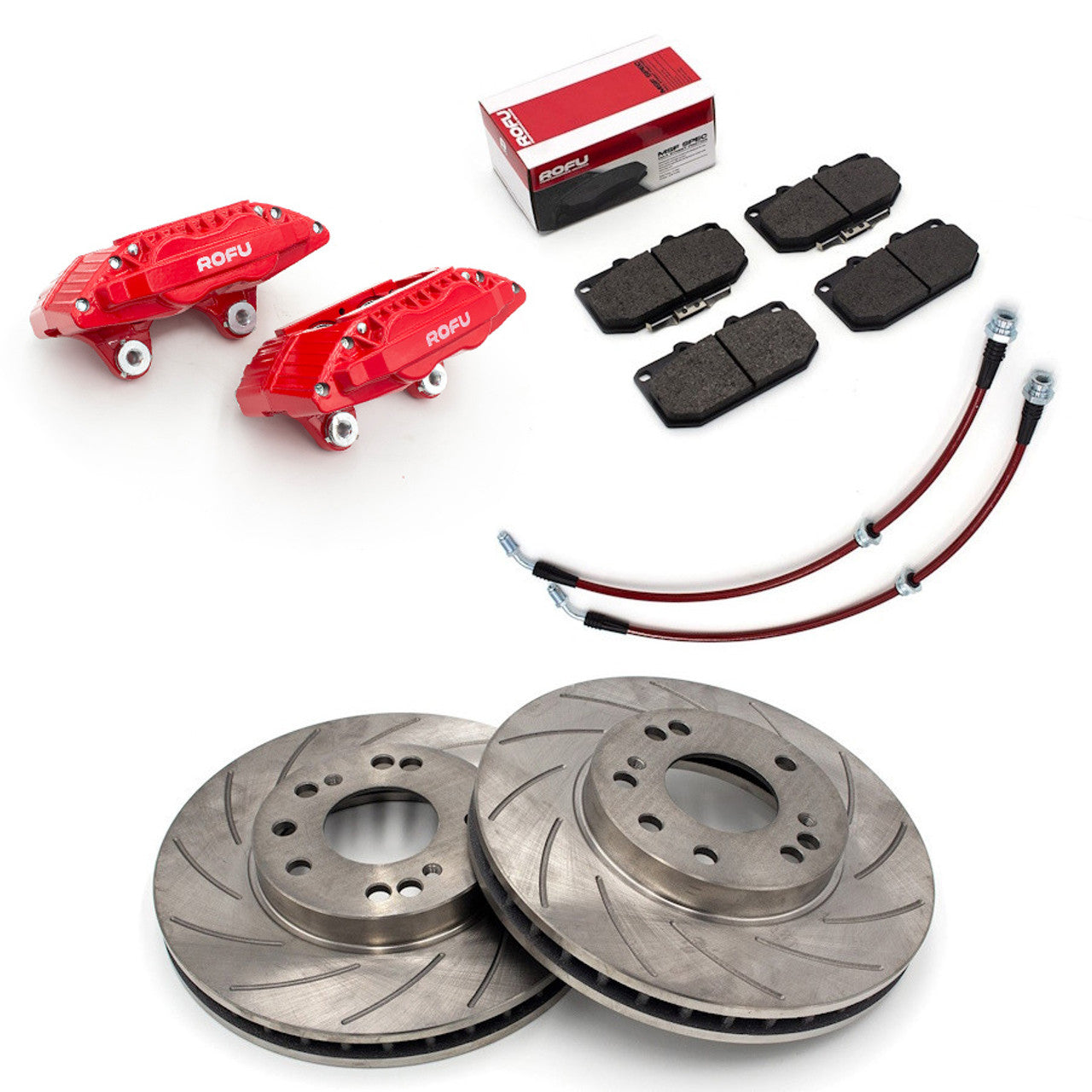 refomed×ccu ROFU - Z32 Front Brake Calipers, Rotors, Pads, and Line Swap Kit