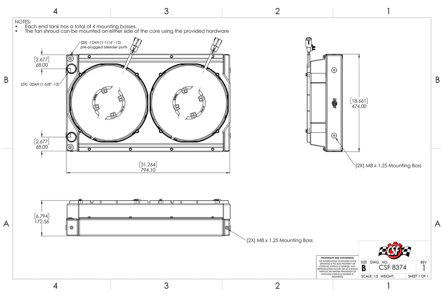 CSF Motorsport Radiator with Shroud 14" SPAL brushless fans and harnesses