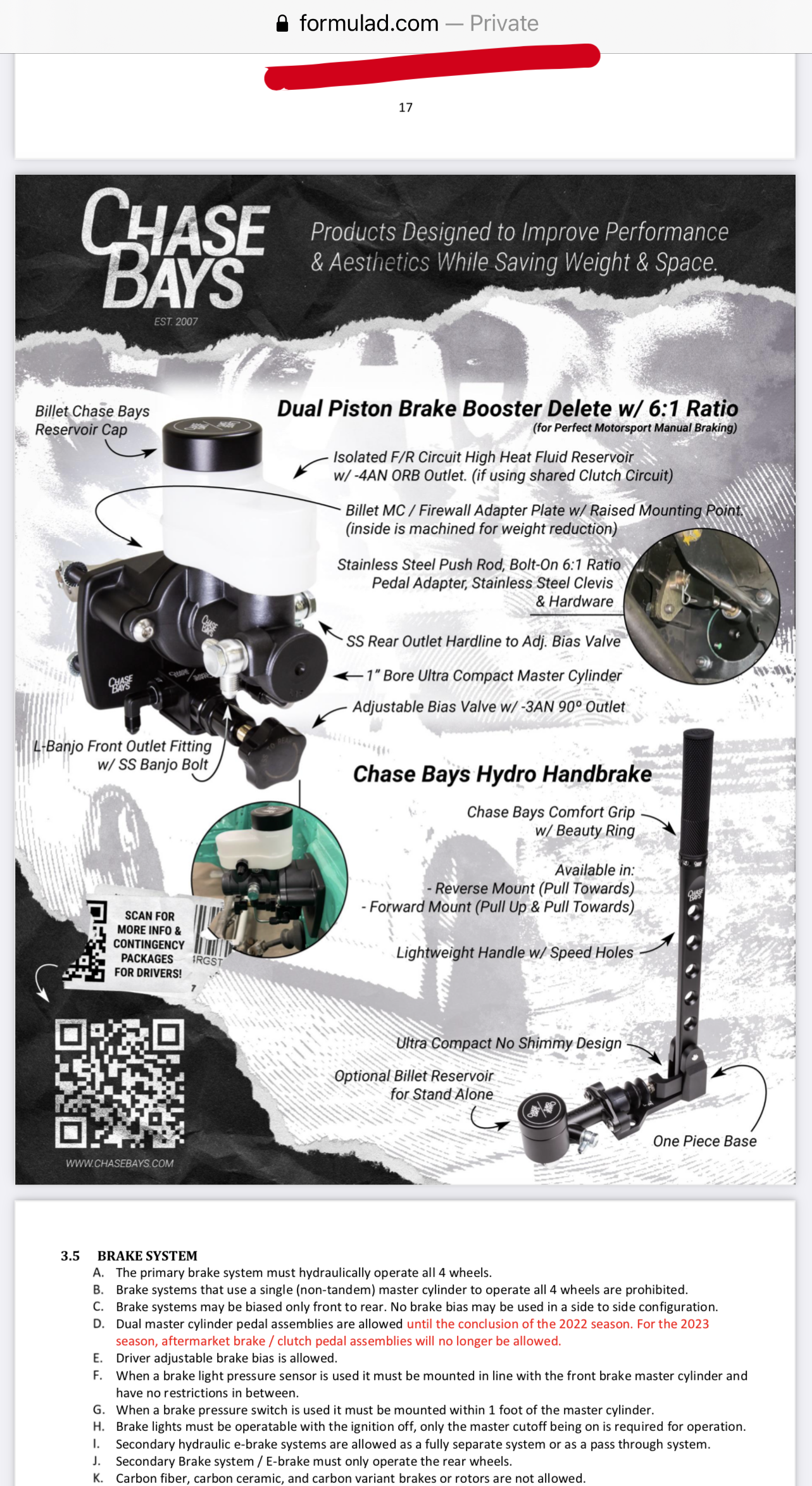 Chase Bays - Dual Piston Brake Booster Delete with Bolt-On 6:1 Pedal Ratio (CB-DBBE)