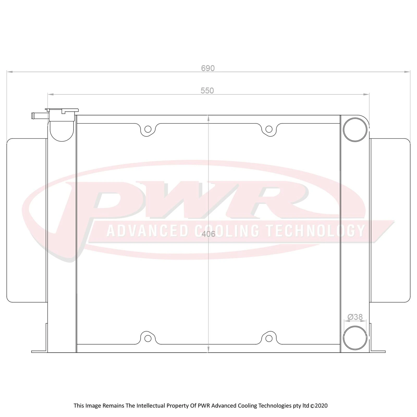 PWR - 55mm Performance Radiator (Mazda RX2-RX7 Series 1-3 12AT/13BT Rotary 70-85) W/ 16″ SPAL Fan Mounts