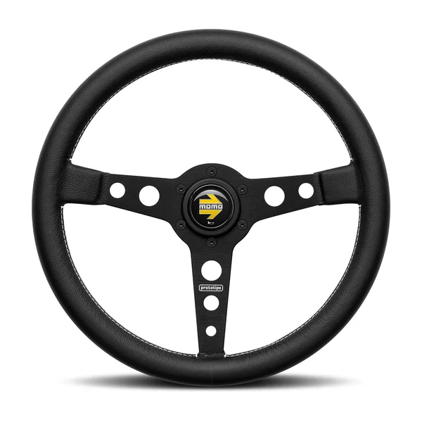 Momo Prototipo Steering Wheel 350 mm - Black Leather/White Stitch/Black Spokes