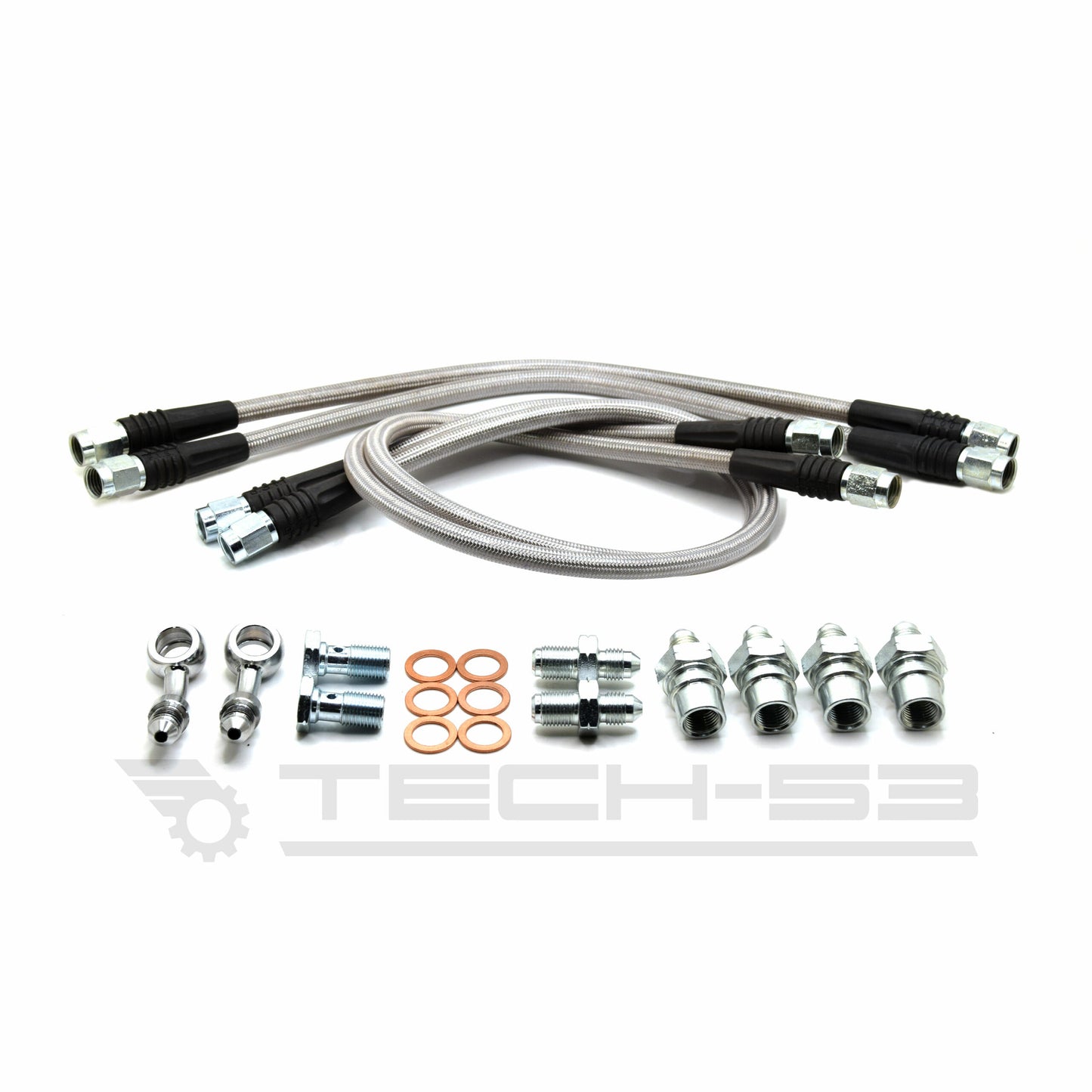 TECH 53 - Nissan 370Z/G37 FRONT/REAR Stainless Steel Brake Line PAIR – DOT Compliant