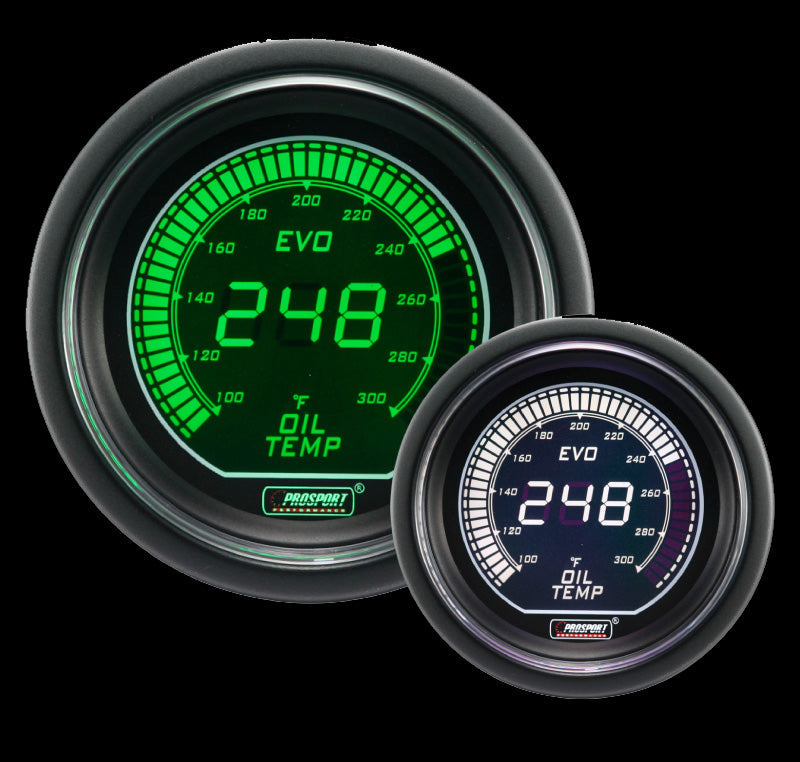 Prosport Gauges - 2-1/16" Evo Electrical Green and White Oil Temperature Gauge-