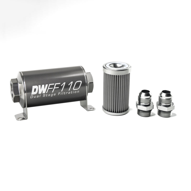 DeatschWerks Kit de carcasa de filtro de combustible en línea universal de acero inoxidable 10AN 100 micras (110 mm)