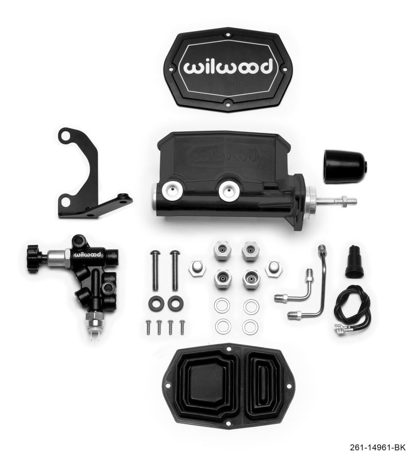 Wilwood Compact Tandem M/C - Furo de 7/8 pol. - Com Suporte e Válvula (Pushrod) - Preto