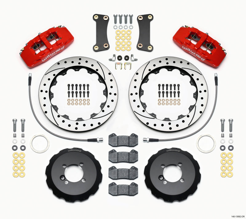 Kit de chapéu frontal Wilwood Dynapro 6 12,88 pol. Vermelho perfurado 2002-Up Mini Cooper com linhas