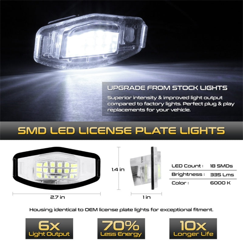 xTune 01-15 Honda Civic LED License Plate Bulb Assembly White 5500K LAC-LP-HA03 - Pair