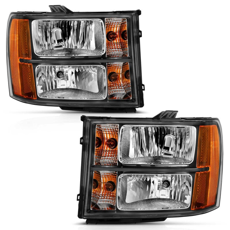 ANZO 2007-2013 Gmc Sierra 1500 Crystal Headlight Black Amber
