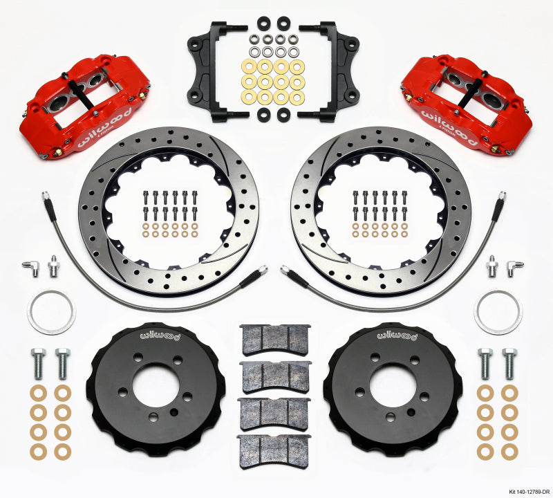 Wilwood Narrow Superlite 6R Front Hat Kit 12.88in Drill Red 06-12 Volkswagen GTI com Linhas