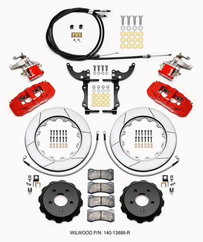 Wilwood AERO4 / MC4 Rear Kit 14.00 Red 2015-Up Mustang com linhas e cabos