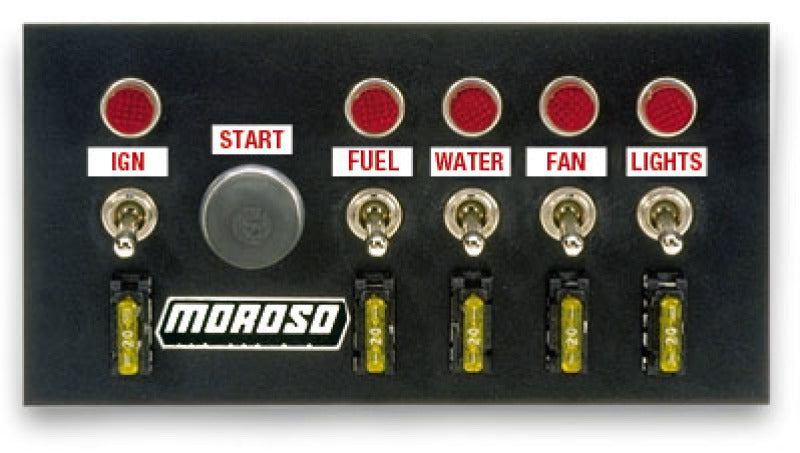Panel de interruptores de palanca Moroso - Drag Race - 4in x 7.75in - Cinco interruptores de encendido/apagado