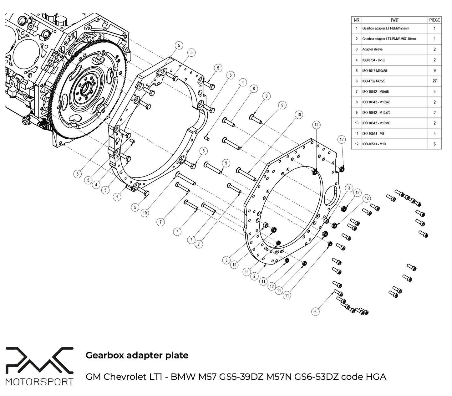 PMC Motorsport - Gearbox Adapter Plate GM Chevrolet LS - BMW M50 M52 M54 M57 S50 S52 S54 (F0M50-LS)