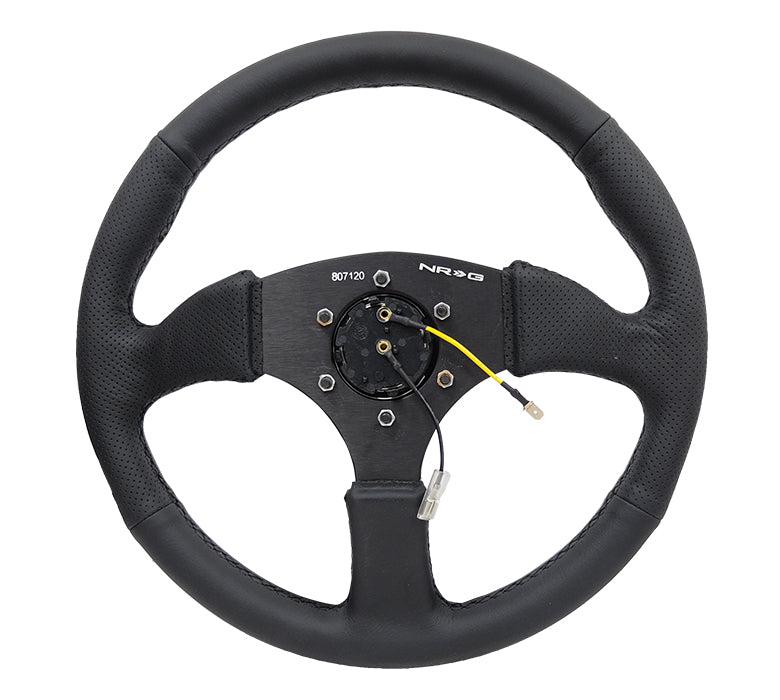 NRG - VOLANTE REFORÇADO - 350MM SPORT COURO RACING (2,5" PROFUNDIDADE) COMFORT GRIP 5MM MATTE BLACK SPOKE