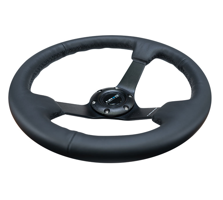 NRG - VOLANTE REFORÇADO - 330MM SPORT COURO RACING MATTE BLACK SPOKE W/ CRISS CROSS STITCH