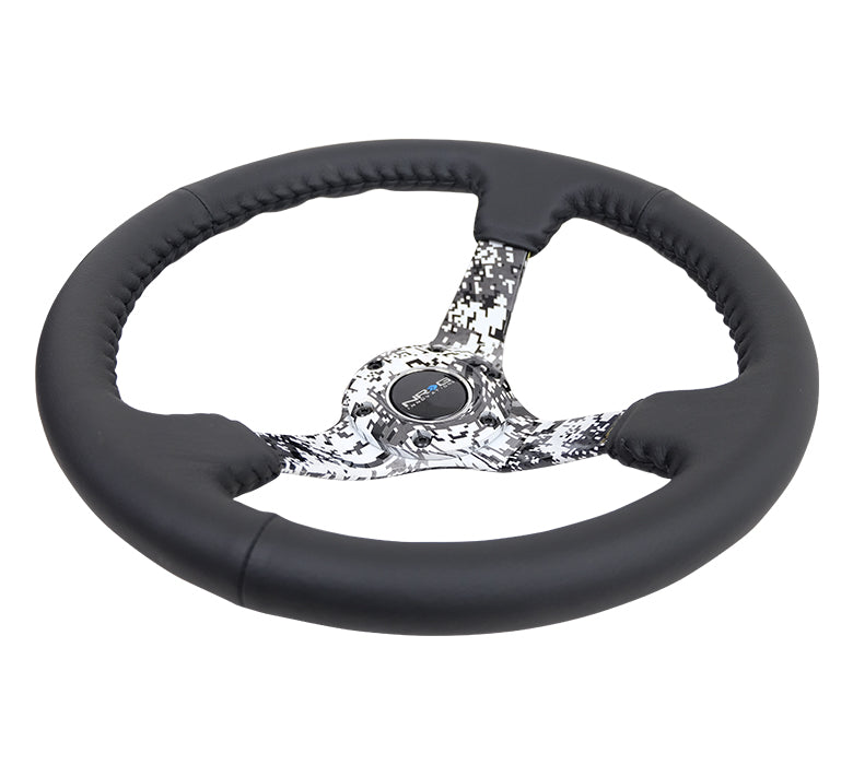 NRG - RUEDA REFORZADA, HYDRO DIP DIGICAMO 3" DEEP BLK MATE SPOKE 350MM BLK CUERO, BLK BASEBALL STITCH (RST-036DC-R)