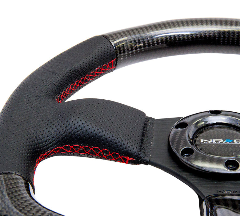 NRG - CARBON FIBER SERIES STEERING WHEEL FLAT BOTTOM DESIGN W/ LEATHER ACCENTS