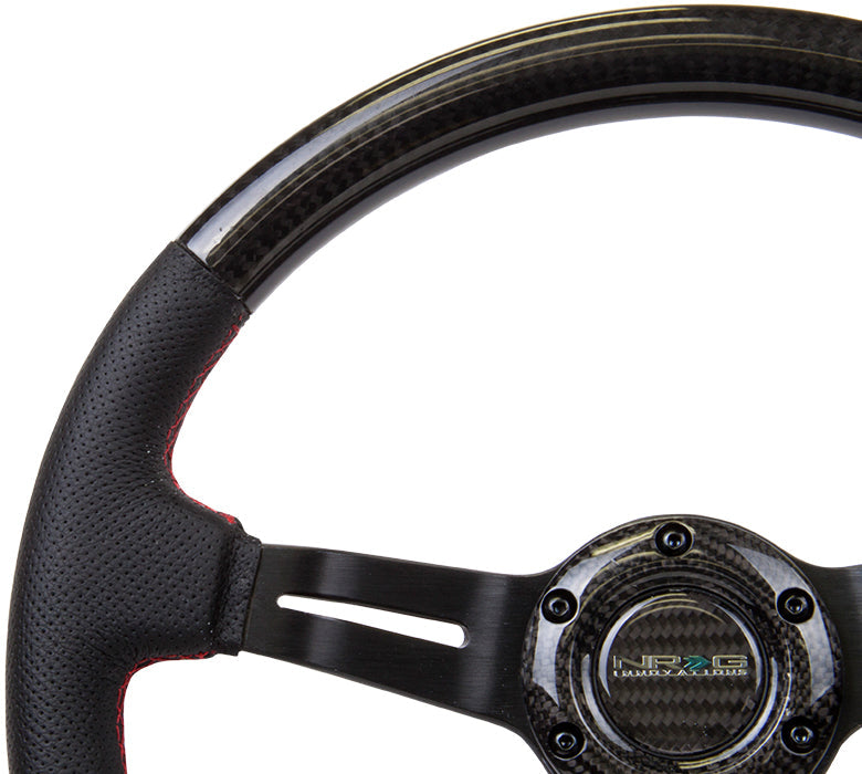 NRG - CARBON FIBER SERIES STEERING WHEEL W/ THREE SPOKE CENTER W/ SLITS 1.5IN DISH