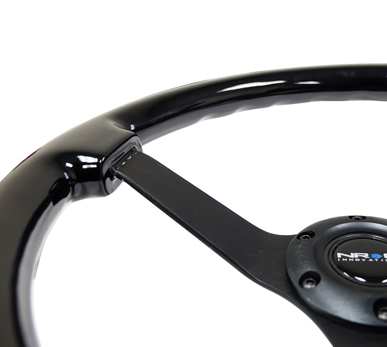 NRG - REINFORCED CLASSIC BLACK WOOD GRAIN WHEEL (3" DEEP 4MM SPOKE),350MM3 SPOKE CENTER IN BLACK CHROME