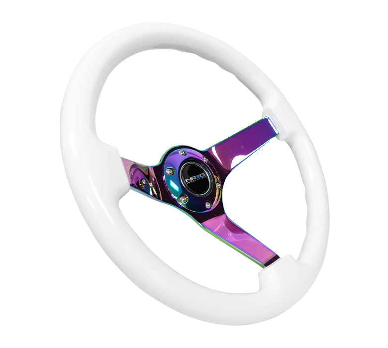 NRG -REINFORCED STEERING WHEEL - CLASSIC WHITE WOOD GRAIN (3" DEEP) 350MM,3 SPOKE CENTER IN NEOCHROME