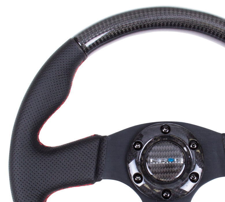 NRG - CARBON FIBER SERIES STEERING WHEEL W/ THREE SPOKE CENTER W/ LEATHER ACCENTS