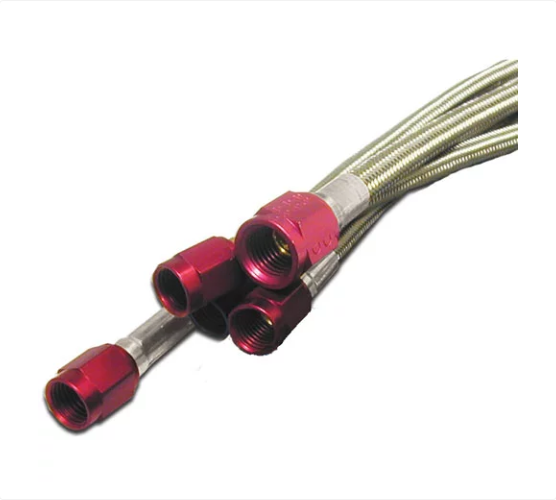6AN Fuel Line Assembly In 1 Foot Length With Red Hose Ends