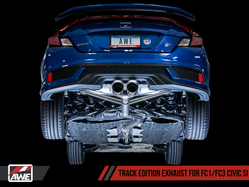 Escape AWE Tuning 2016+ Honda Civic Si Track Edition com tubo dianteiro e bicos duplos prateados cromados