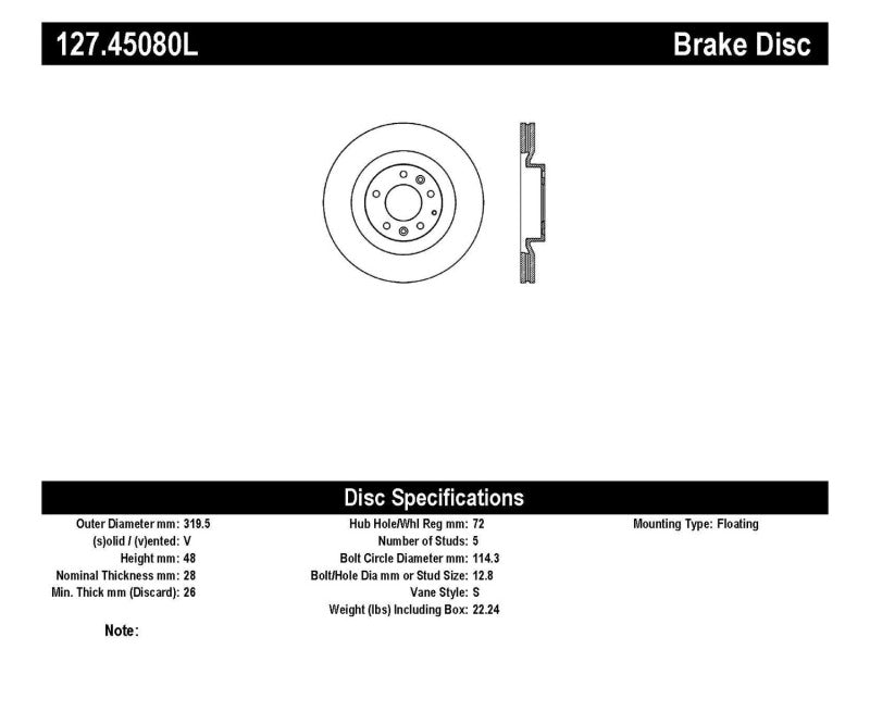 StopTech 07-09 Mazda CX-9 Left Front Slotted & Drilled Rotors
