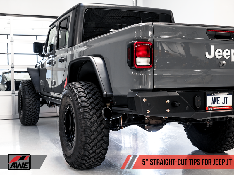 AWE Tuning 20-21 Jeep Gladiator JT 3.6L Tread Edition Cat-Back Escape Duplo - Diamond Black Tip