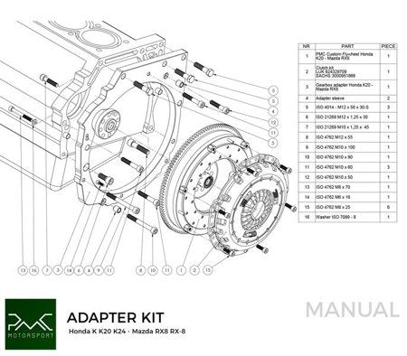 PMC Motorsport - Flywheel Honda K - Mazda RX-8 5-speed - 240mm / 9.45" (F) (K0RX8-F-K)