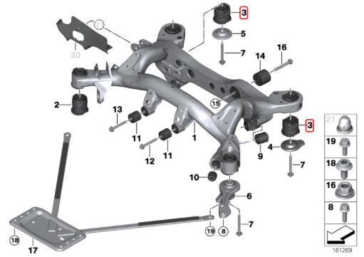 IRP - Subquadro traseiro Buchas de poliuretano 90SH BMW E8x E9x (não modelos M)