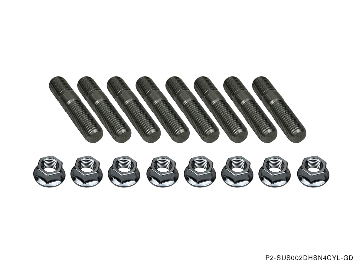 P2M - STAINLESS EXHAUST MANIFOLD DOUBLE HEAD STUD NUT SET M10X1.25 : 4 CYL SET (P2-SUS002DHSN4CYL-GD)
