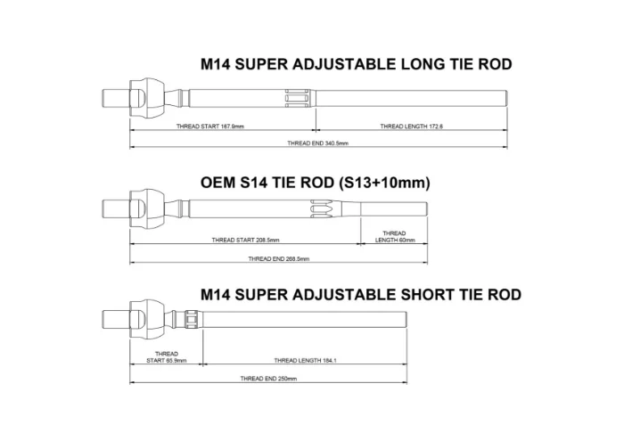 GKTech - M14 SUPER ADJUSTABLE INNER TIE ROD (M14 / 1x TIE ROD / SOLD INDIVIDUALLY)