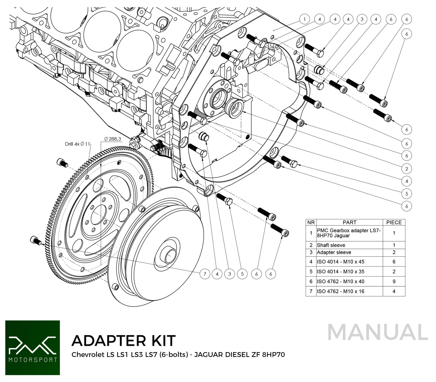 PMC Motorsport - Gearbox Adapter Plate GM Chevrolet LS - Jaguar ZF 8HP70 (F0JAG-LS)
