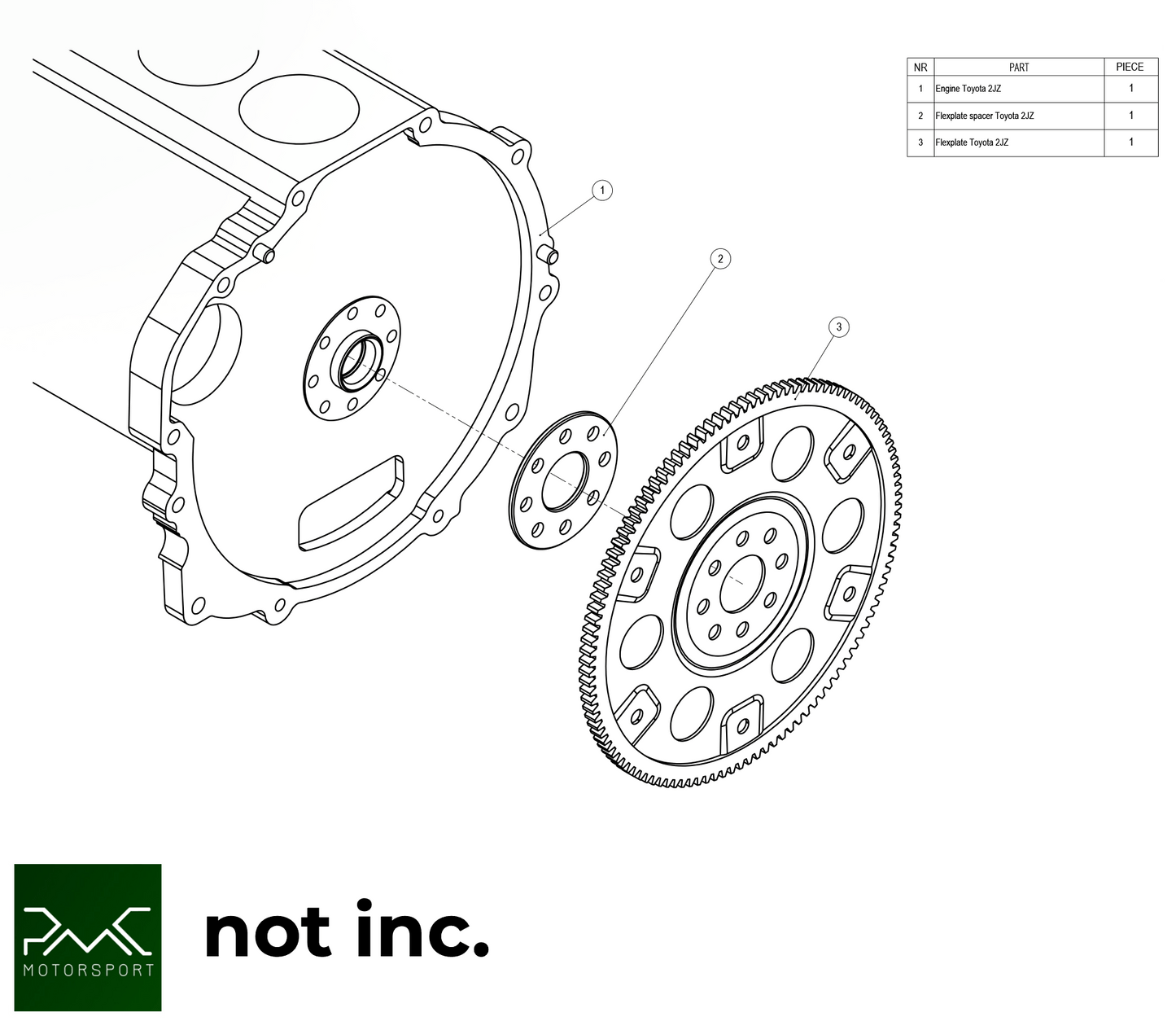 PMC Motorsport - Adapter kit Toyota JZ - BMW M57 / E46 S54 M3 - 184mm / 7.25" (A-JZ-E46-184S)