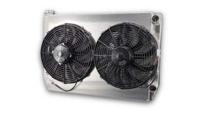 PWR - 55mm Universal Performance Radiator Module (PWR Open 28″ x 19″) W/ Dual 13″ SPAL Fans, 1-1/2″ Inlet and Outlet