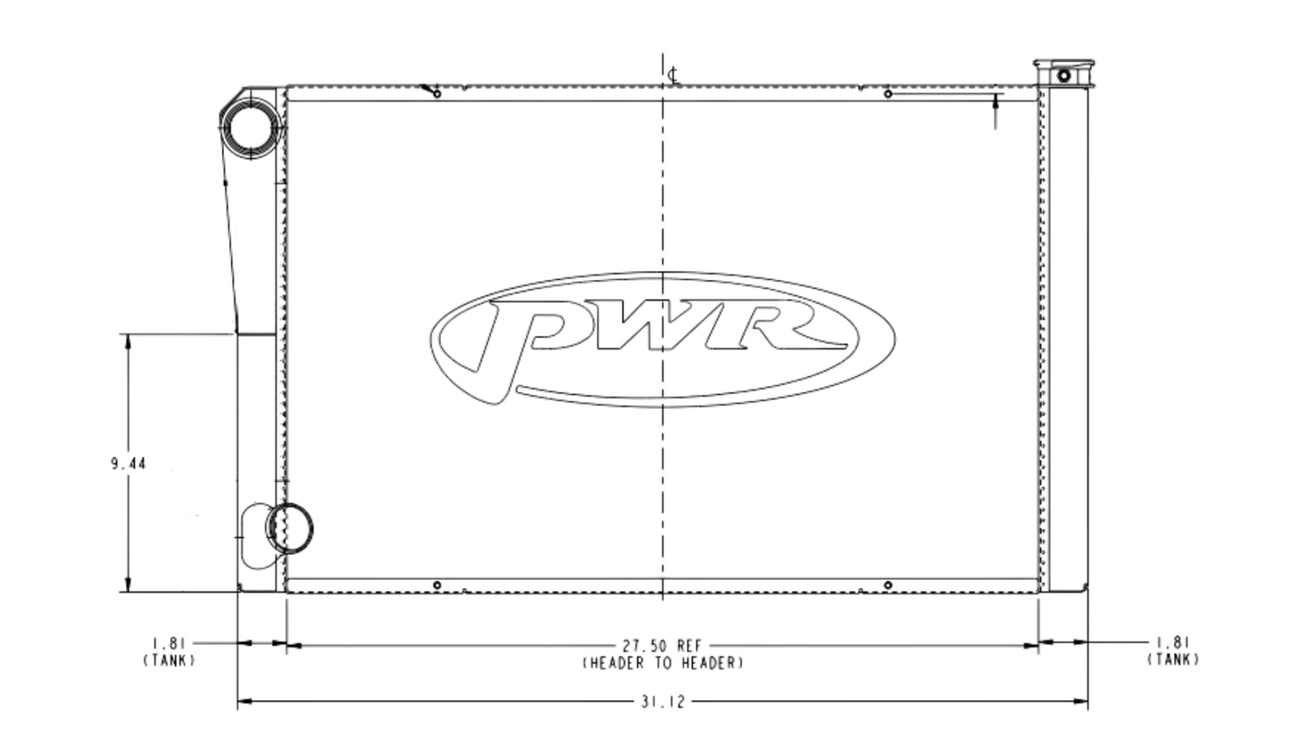 PWR - 42mm Universal Performance Radiator (PWR Ford Open 31” x 19”) -20 AN Port Inlet, 1-3/4″ Low Outlet